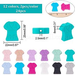 24 個 12 色食品グレードの環境に優しいシリコーン焦点ビーズ  女性ナース服  ミックスカラー  25x22x8mm  穴：2.5mm  2個/カラー&nbsp;SIL-CA0001-19