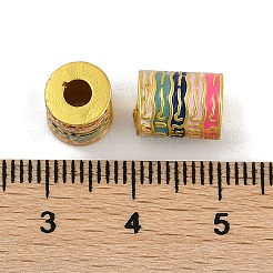 真鍮製エナメルビーズ  長持ちメッキ  カドミウムフリー＆鉛フリー  ゴールドカラー  ルーン文字の模様が描かれた柱  カラフル  10x8x8mm  穴：3mm&nbsp;KK-S393-03