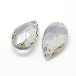 カット加工ガラスペンダント  ティアドロップ  ライトグレー  22x13x8.5mm  穴：1mm&nbsp;GLAA-F069-L-A15