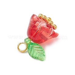 30個のガラスペンダント  蓮  真鍮ループとアクリル付き  ミックスカラー  15x15x11mm  穴：2mm&nbsp;PALLOY-JF04000-01