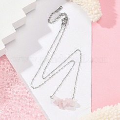 天然ローズクォーツチップペンダントネックレス  304ステンレススチールアズキチェーンネックレス  ステンレス鋼色  16.65インチ（42.3cm）&nbsp;NJEW-JN05097-01