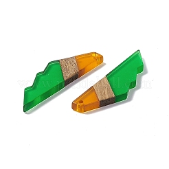 透明樹脂とウォールナット材のビッグペンダント  ギザギザのチャーム  ライムグリーン  53x14x3mm  穴：2mm&nbsp;RESI-M027-09A