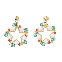 真鍮とガラスのスタッドピアス  スター  ゴールドカラー  29x22.5mm&nbsp;EJEW-TA00824