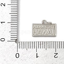 真鍮製チャーム  ハワイの文字が書かれた長方形  丸カン付き  カドミウムフリー＆鉛フリー  ラックめっき  長持ちメッキ  プラチナ  9x13x1.5mm  穴：3.4mm&nbsp;KK-S527-13P