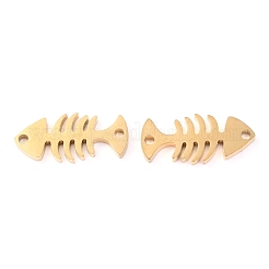 304ステンレススチールリンクコネクター  魚の骨  ゴールドカラー  14.5x6.5x1.1mm  穴：1mm&nbsp;STAS-O142-22G