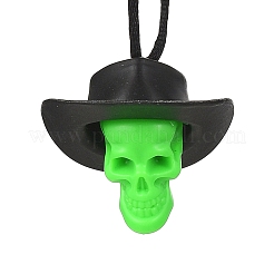 ハロウィーンの頭蓋骨のプラスチックペンダントネックレス  黒ナイロンコードネックレス  ライム  27.56インチ（70cm）&nbsp;NJEW-S006-01D
