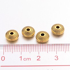 チベット風合金スペーサービーズ  フラットラウンド  鉛フリー及びカドミウムフリー  アンティーク黄金  8x4mm  穴：1.5mm&nbsp;GLF0391Y
