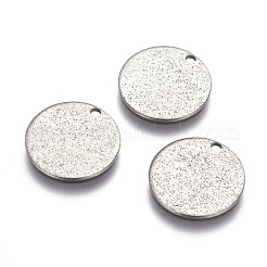変色しにくい304ステンレススチールのテクスチャペンダント  フラットラウンド  ステンレス鋼色  15x1mm  穴：1.6mm&nbsp;STAS-I098-01-15mm-P