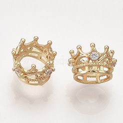 Brass with Clear Cubic Zirconia Crown European Beads&nbsp;KK-T035-122-M