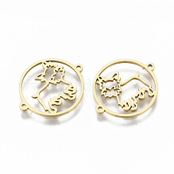 304ステンレススチールリンクコネクター  レーザー切断  中空犬とフラットラウンド  18KGP本金メッキ  15x18x1mm  穴：0.8mm&nbsp;STAS-S116-099G