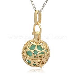 Golden Tone Brass Hollow Round Cage Pendants&nbsp;KK-J226-09G