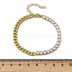 Brass Micro Pave Cubic Zirconia Square Link Chain Bracelets&nbsp;BJEW-L460-005G-02