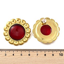 304ステンレススチール製レッドアゲートスタッドピアス  花  18KGP本金メッキ  35mm&nbsp;EJEW-M065-05G
