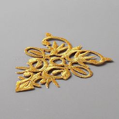花柄のポリエステル製衣類パッチ  メタリック糸にアイロンで刺繍されたアップリケ  ゴールド  90x70x1mm&nbsp;PATC-WH0005-09A-01