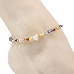 Natural Freshwater Shell Heart & Faceted Rondelle Electroplate Glass Beaded Anklets for Women&nbsp;AJEW-AN00791