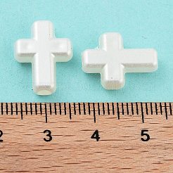 ABS プラスチック模造パールビーズ  クロス  ホワイト  16x12x4.5mm  穴：2.5mm  約1315個/500g&nbsp;MACR-K350-12