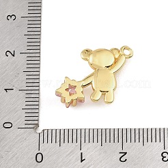 真鍮マイクロパヴェピンクキュービックジルコニアペンダント  クマと星のチャーム  ラックめっき  長持ちメッキ  カドミウムフリー＆鉛フリー  18KGP本金メッキ  15x20x4.5mm  穴：1.2mm&nbsp;CU-CBAF17A-12G