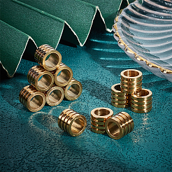 304ステンレススチールビーズ12個  大穴ビーズ  溝付き  コラム  ゴールドカラー  10x8mm  穴：7mm&nbsp;STAS-UN0056-12G