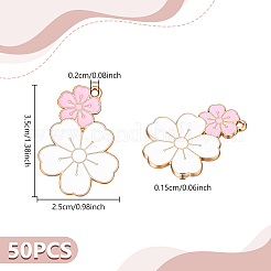 50本合金エナメルペンダント  ライトゴールド  鉛フリー＆カドミウムフリー  花のチャーム  ピンク  35x25x1.5mm  穴：2mm&nbsp;ENAM-GA0001-23