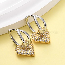 Brass Micro Pave Clear Cubic Zirconia Hoop Earrings&nbsp;EJEW-D322-08PG-01