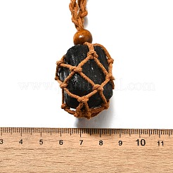 Natural Black Tourmaline Macrame Pouch Adjustable Slider Necklaces&nbsp;NJEW-M090-01