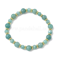 Natural Amazonite & Brass Beaded Stretch Bracelets for Women Men&nbsp;BJEW-JB13701