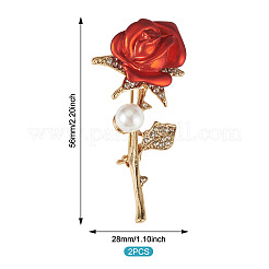 2Pcs Valentine's Day Rose Zinc Alloy Crystal Rhinestone Brooches&nbsp;JEWB-TADJ0001-02B