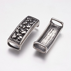 304ステンレススチールスライドチャーム  頭蓋骨と矩形  アンティークシルバー  39x15x13mm  穴：7x12mm&nbsp;STAS-K171-44AS