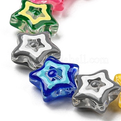 透明ガラスビーズ連売り  手描きのビーズ  エナメル  スター  ミックスカラー  13x12~13x6~6.5mm  穴：1.2mm  約33個/連  14.57''（37センチメートル）&nbsp;LAMP-R145-02