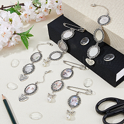 Alloy Oval Pendant Cabochon Settings & Heart Charms Pendant Decorations&nbsp;HJEW-FH00299