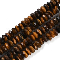 天然石タイガーアイビーズ連売り  多面カット  ロンデル  4x2mm  穴：0.6mm  約80個/連  15.55''（39.5センチメートル）&nbsp;G-P553-F03-01