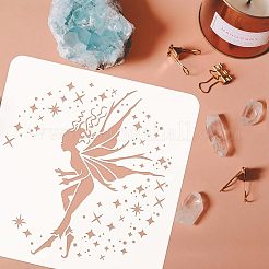 プラスチック再利用可能な描画絵画ステンシル テンプレート  スクラップブック、布地、タイル、床、家具、木材の塗装用  正方形  フェアリー模様  300x300mm&nbsp;DIY-WH0172-929