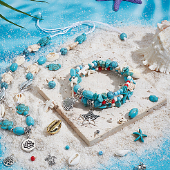 DIY Synthetic Turquoise & Cowrie Shell Bead Necklace/Bracelets Making Kits&nbsp;DIY-PH0023-73