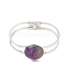Natural Mixed Gemstone Half Round Brass Hinged Cuff Bangles&nbsp;BJEW-JB14509-01