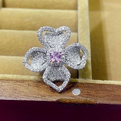 女性用真鍮ラインストーン指輪  花  プラチナ  usサイズ8（18.1mm）&nbsp;FS-WGC1A7E-03
