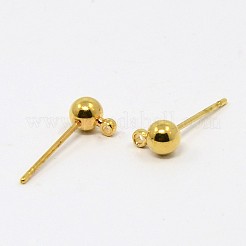 真鍮製丸玉スタッドピアスパーツ  スタッドピアスパーツ  カン付き  ゴールドカラー  15x4mm  穴：1mm&nbsp;EC253-NFG