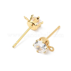 SHEGRACE Brass Clear Cubic Zirconia Flat Round Stud Earring Findings&nbsp;XGR0102G-117G