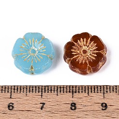 ガラスビーズ  花  ゴールドライン入り  ミックスカラー  14x14~14.5x5mm  穴：1.2mm&nbsp;X-LAMP-T021-64M