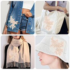 花の形のポリエステル刺繍、花のアップリケを縫い付ける  ウェディングドレスの縫製工芸品の装飾  チョンサム  ベージュ  195x145x7mm&nbsp;DIY-WH20032-60A