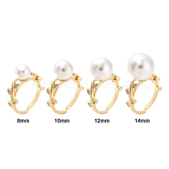 Branch Leaf Rack Plating Brass with Clear Cubic Zirconia Open Cuff Ring Settings&nbsp;KK-G455-12G