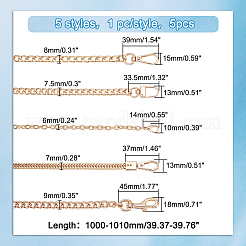 合金と鉄のチェーンバッグストラップ5個、5スタイル  クラスプ付  ライトゴールド  1000~1012mm  1個/スタイル&nbsp;DIY-WR0003-12