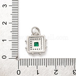 真鍮製マイクロパヴェキュービックジルコニアペンダント  鉛フリー＆カドミウムフリー  プラチナ  正方形  ミディアムブルー  13x12x2.5mm  穴：3mm&nbsp;KK-U033-02P-03