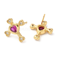 Rack Plating Brass Cross with Love Stud Earrings with Cubic Zirconia&nbsp;EJEW-D061-10G