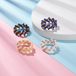 4個4色ガラスシードビーズ編みこみフィンガー指輪セット女性用  ブラック  usサイズ8 1/2(18.5mm)&nbsp;RJEW-JR00420