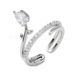 Brass Micro Pave Cubic Zirconia Cuff Open Rings for Women&nbsp;RJEW-L343-05P-02