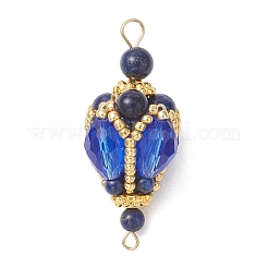 3Pcs 3 Colors Bohemian Natural Tiger Eye & Lapis Lazuli & Amethyst Round with Glass Beaded Teardrop Links Connector Charms&nbsp;PALLOY-MZ01227