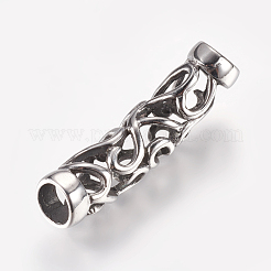 304ステンレススチール中空チューブビーズ  カーブ  アンティークシルバー  40x10mm  穴：6.5mm&nbsp;STAS-I070-06AS