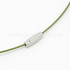 201ステンレスワイヤーネックレスコード  DIYのジュエリーには素敵な  真鍮製ネジ式クラスプ付き  黄緑  17.5インチ  1mm  クラスプ：12x4mm&nbsp;TWIR-SW001-7-1