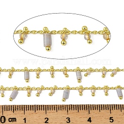 手作りの真鍮製コラムリンクチェーン  天然ブルーレースアゲートビーズとガラスビーズと糸巻き付き  長持ちメッキ  ラックめっき  ハンダ付け  鉛フリー＆カドミウムフリー  18KGP本金メッキ  チャーム：5.5x2.5mm&nbsp;CHC-L053-12G-03
