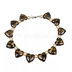 Leopard Print Acrylic Heart and Round Imitation Pearl Beaded Necklaces&nbsp;FS-WG140B1-01